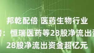 邦乾配倍 医药生物行业资金流出榜：恒瑞医药等28股净流出资金超亿元